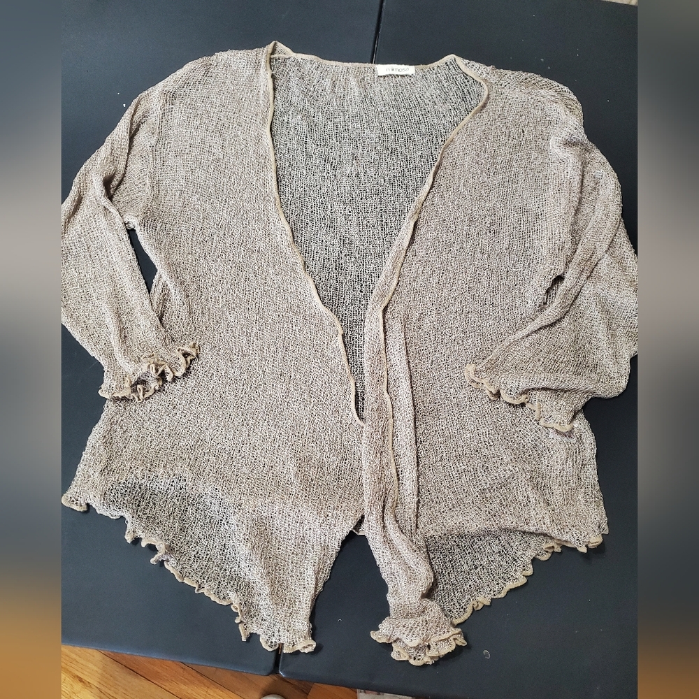 Mimosa Boho Open Knit Cardigan Plus Size Beige Lightweight Festival Cover Up